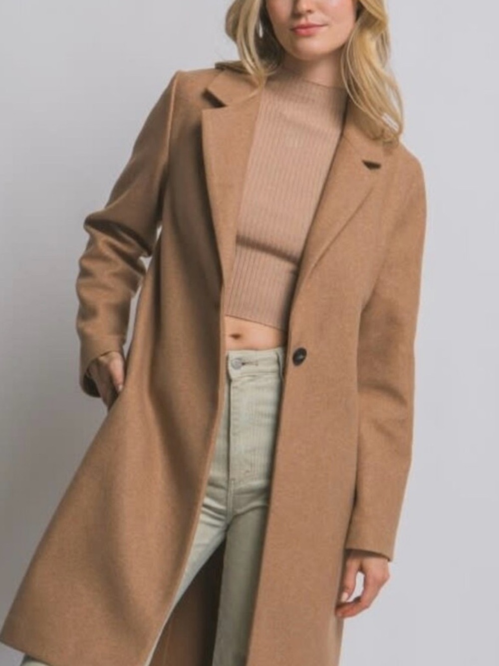 Love Tree Women's Camel Long Wool-Blend Coat